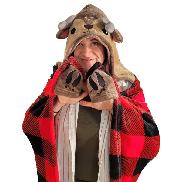 Plush Hooded Animal Blanket with Pockets