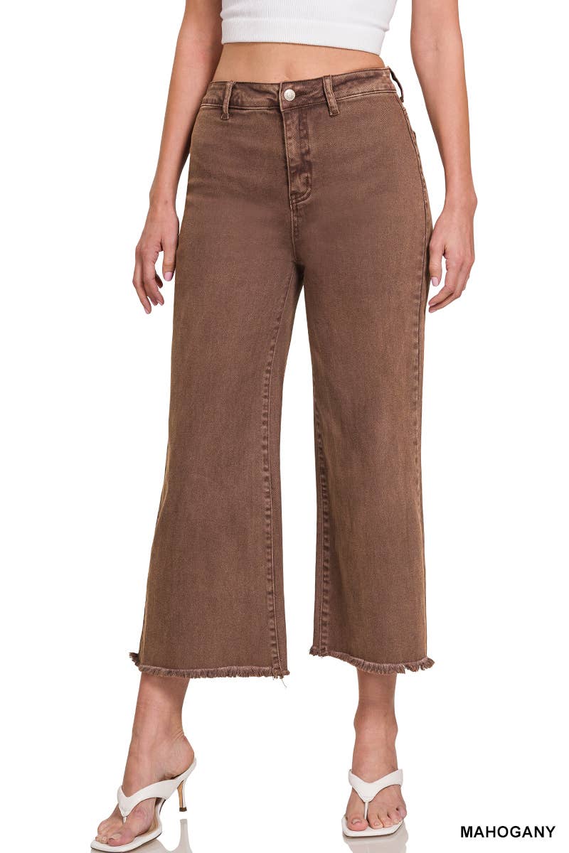 ",,,..._ Acid Washed Frayed Cutoff Hem Straight Wide Pants
