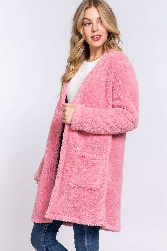Long Sleeve Open Front with Pocket Sherpa Jacket