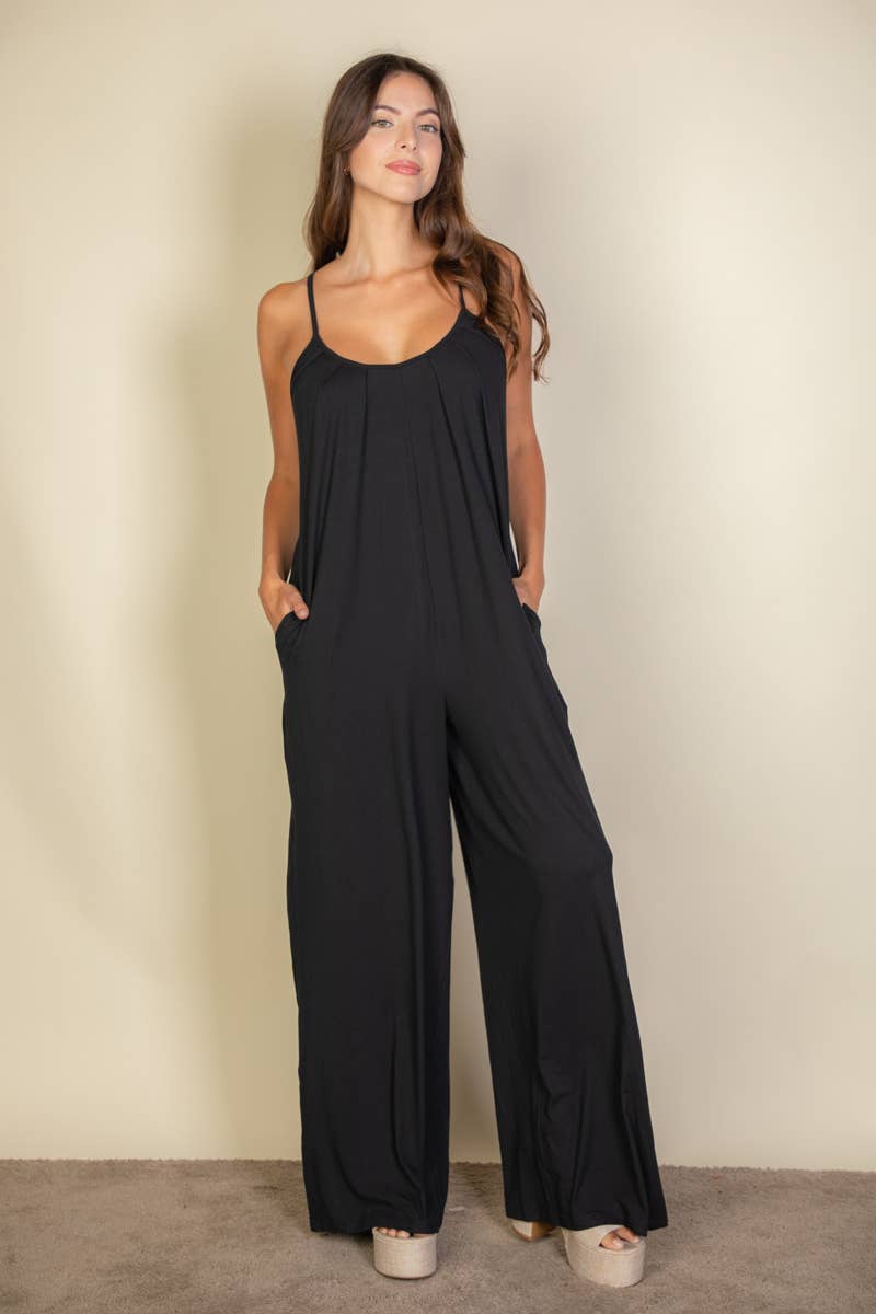 Spaghetti strap solid wide jumpsuit