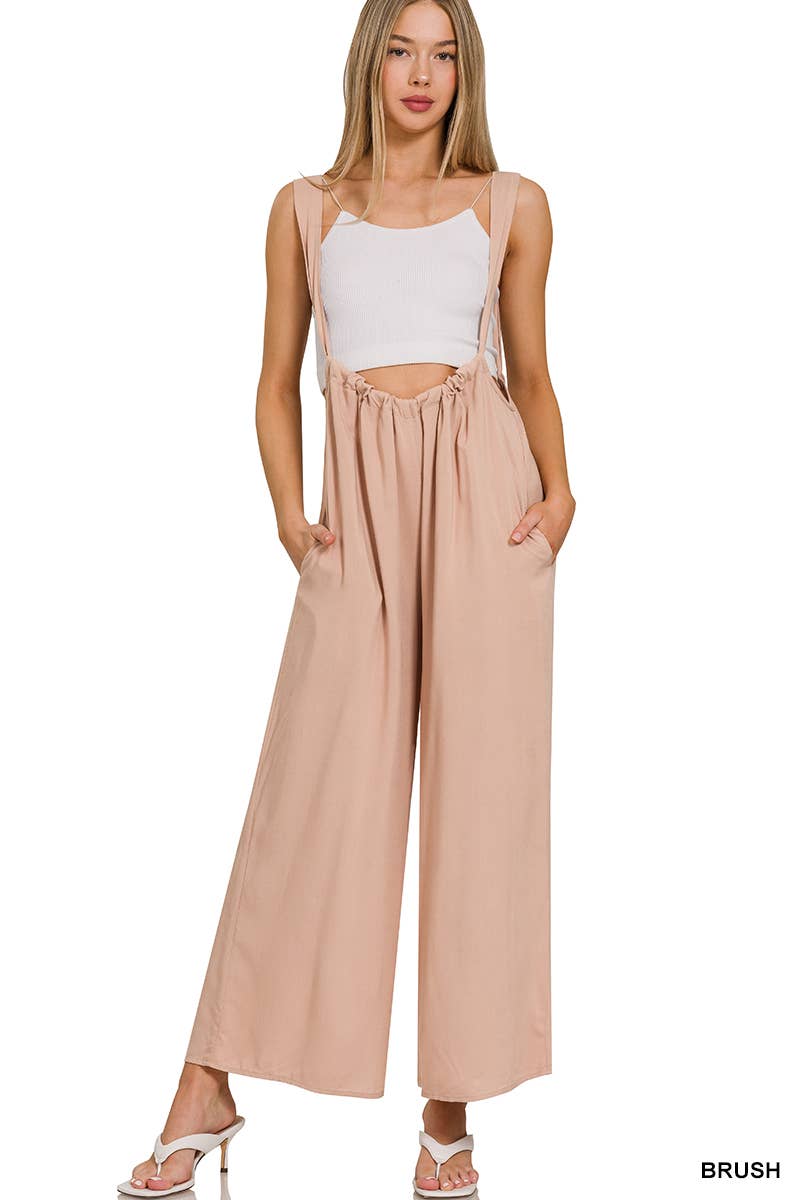 `.Tie Back Suspender Jumpsuit w/ Pockets