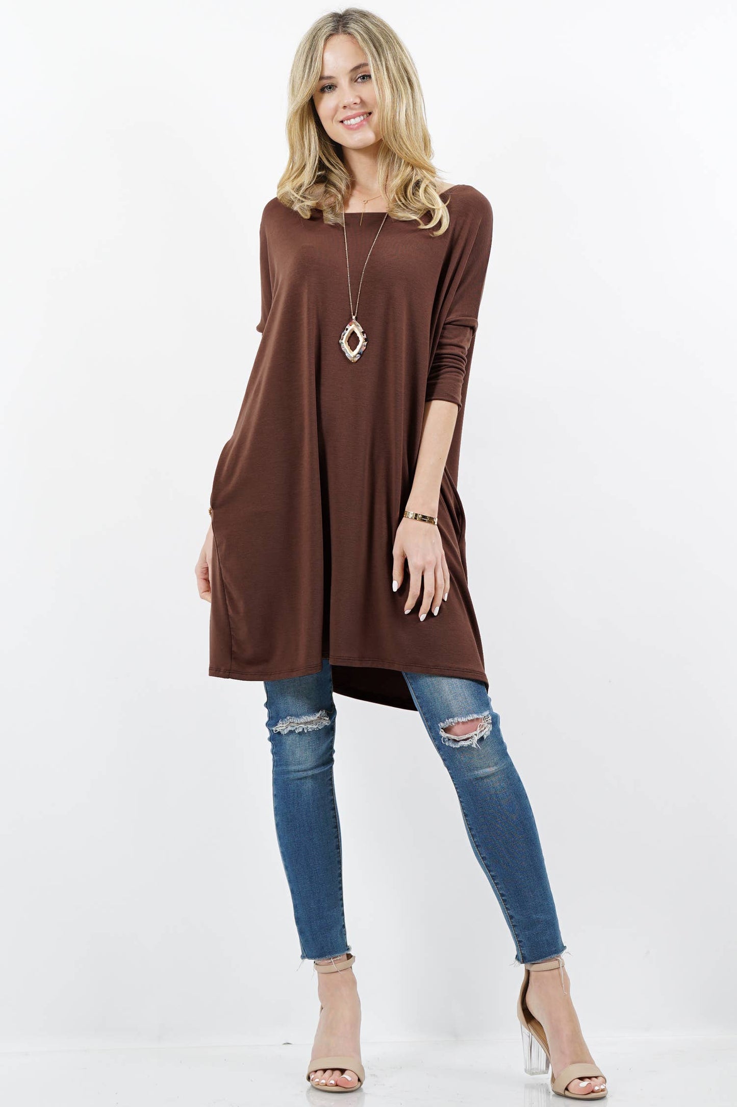 .SI-11404 Drop shoulder side-pocket oversize tunic