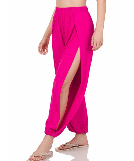 ",..Plus Split Side Pants