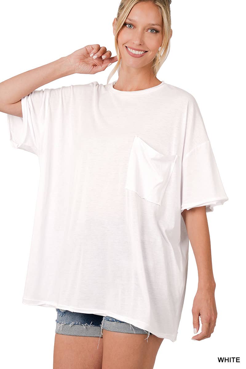 ", Oversized Cotton Raw Edge Boyfriend Tee