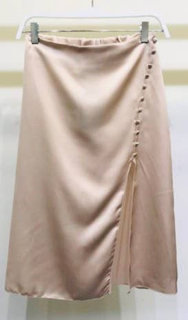 SATIN 12-BUTTON SIDE STRIPE/SLIT SKIRT (63068)