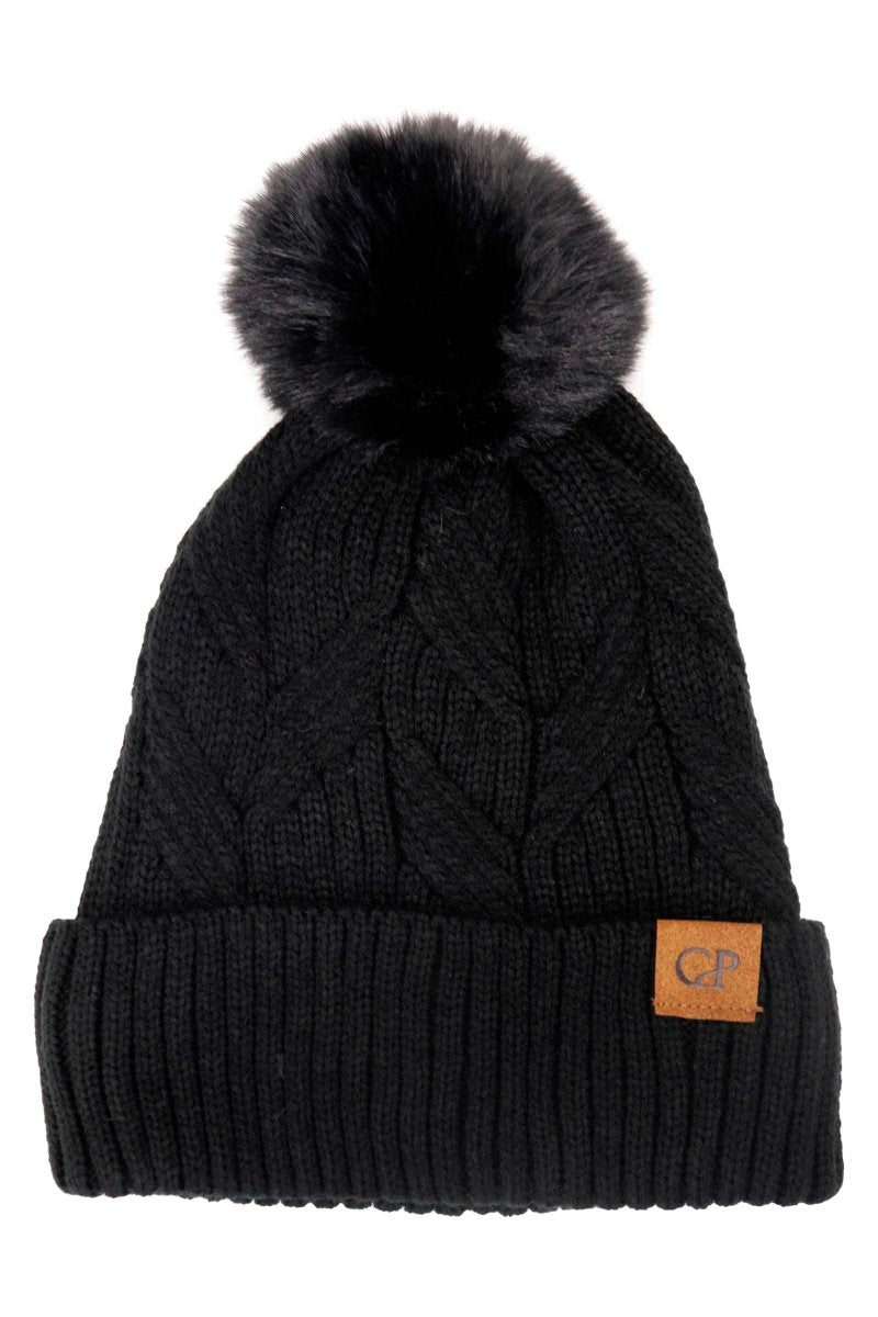 Coil Chevron Knitted Fleece Lined Beanie