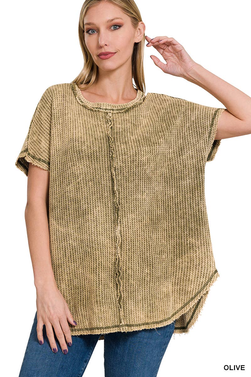 `.Washed Baby Waffle Top w/ back patch
