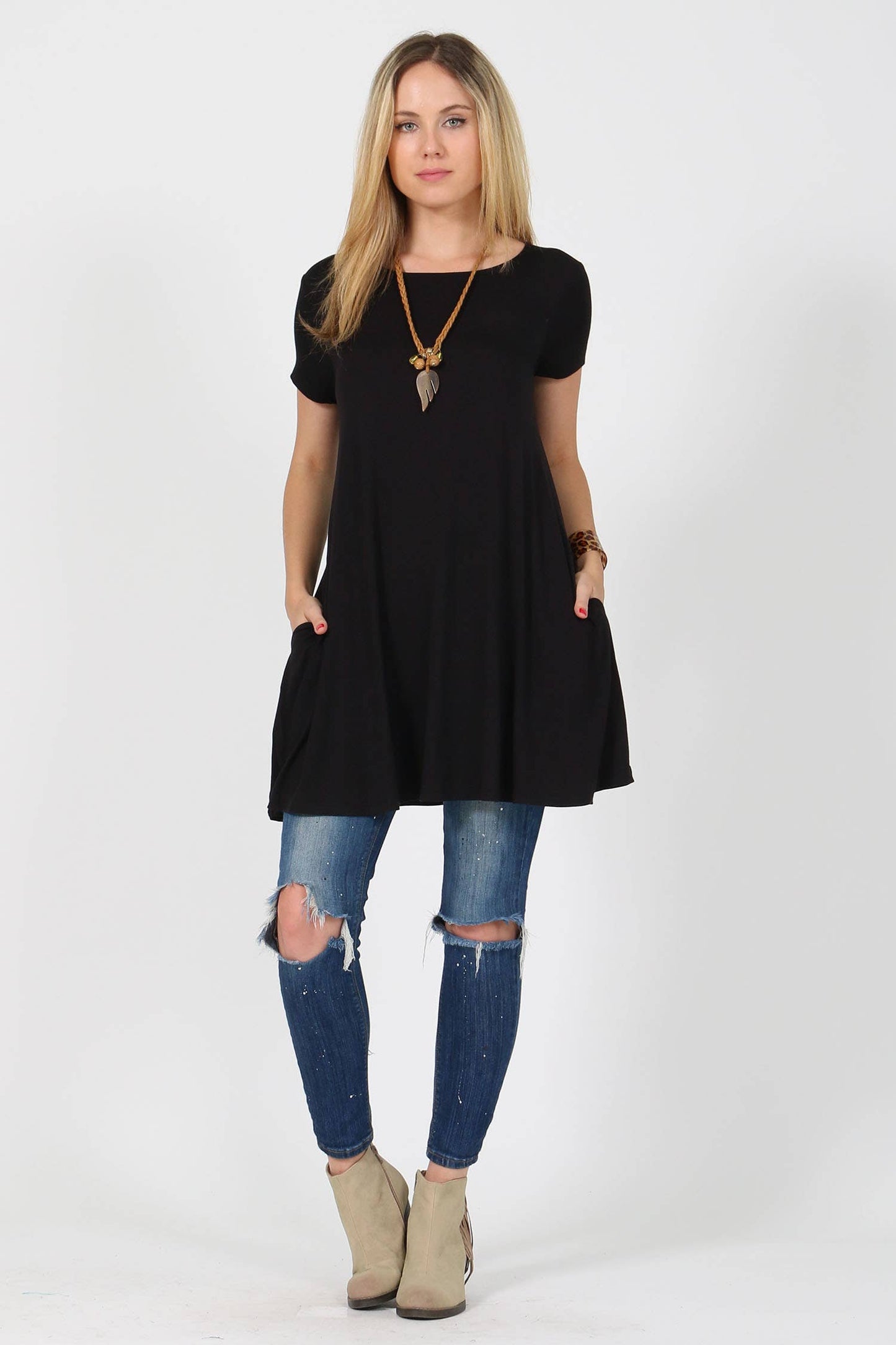 `Side-Pocket Tunics Solid/Print