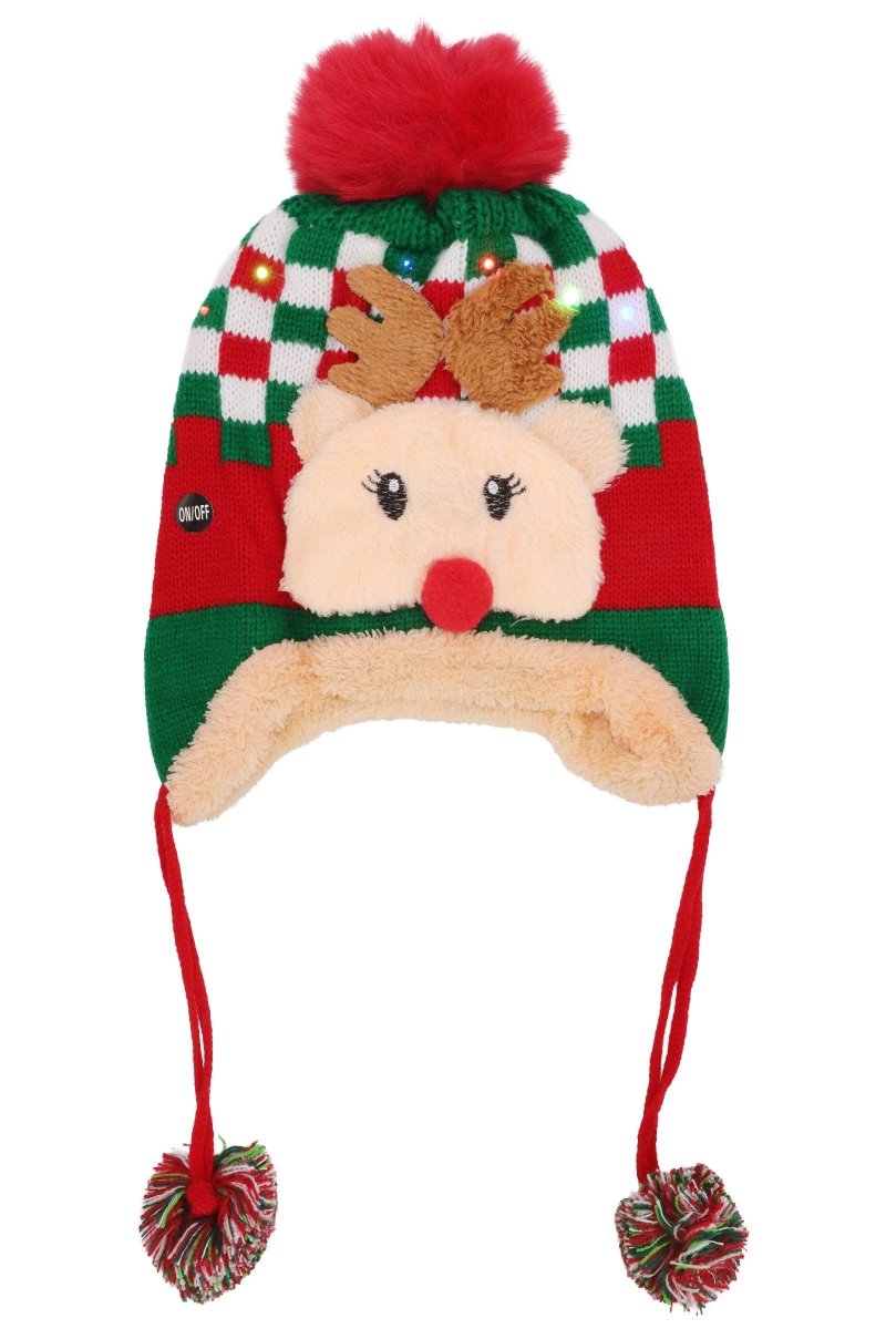 Kids Christmas Led Ear Cover Chin Strap Beanie