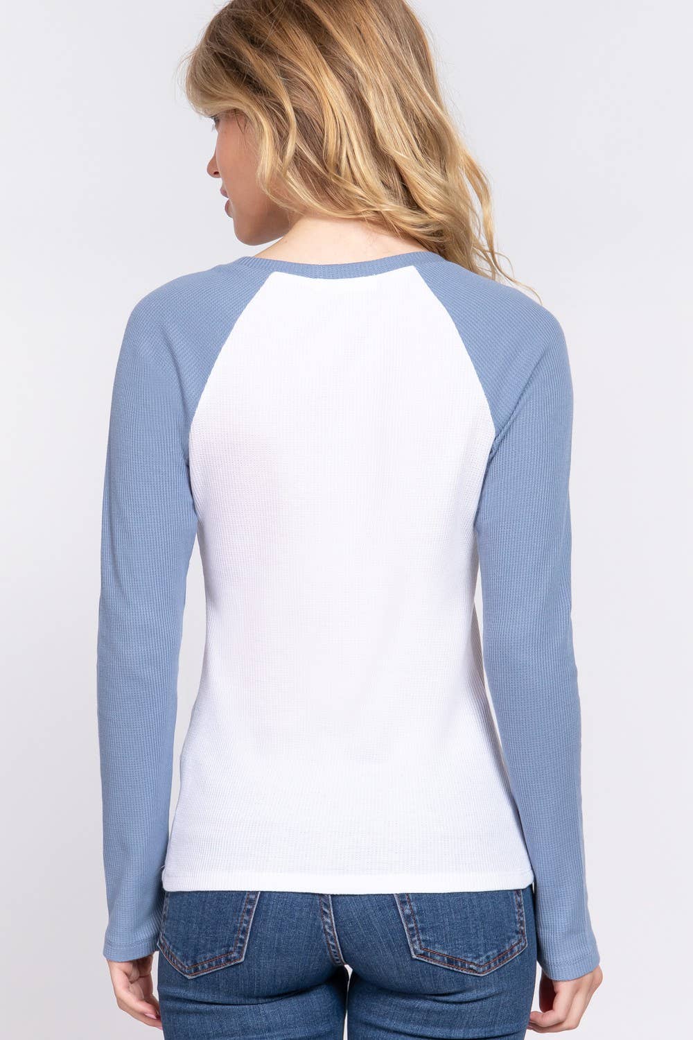 Long Raglan Sleeve Color Block Thermal Knit Top