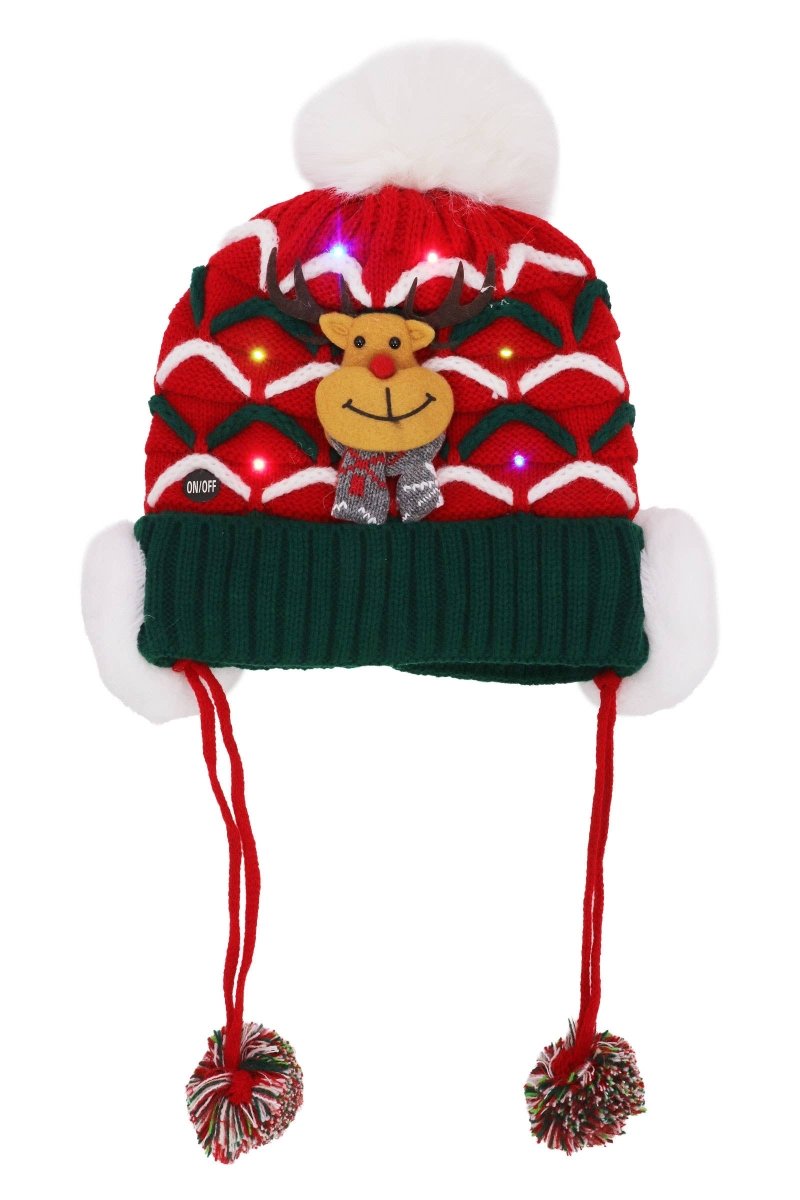 Kids Christmas Led Ear Cover Chin Strap Beanie