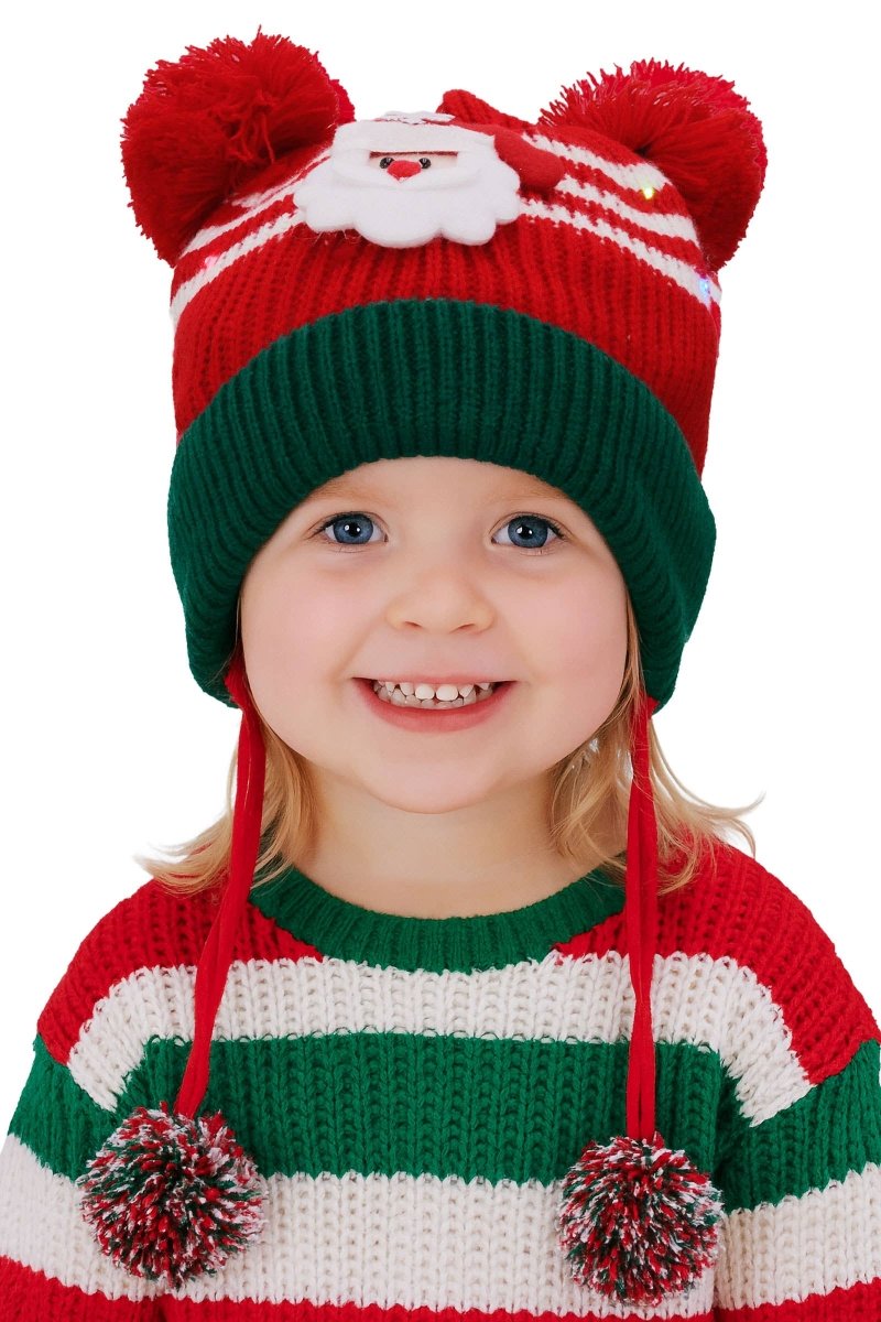 Kids Christmas Led Ear Cover Chin Strap Beanie