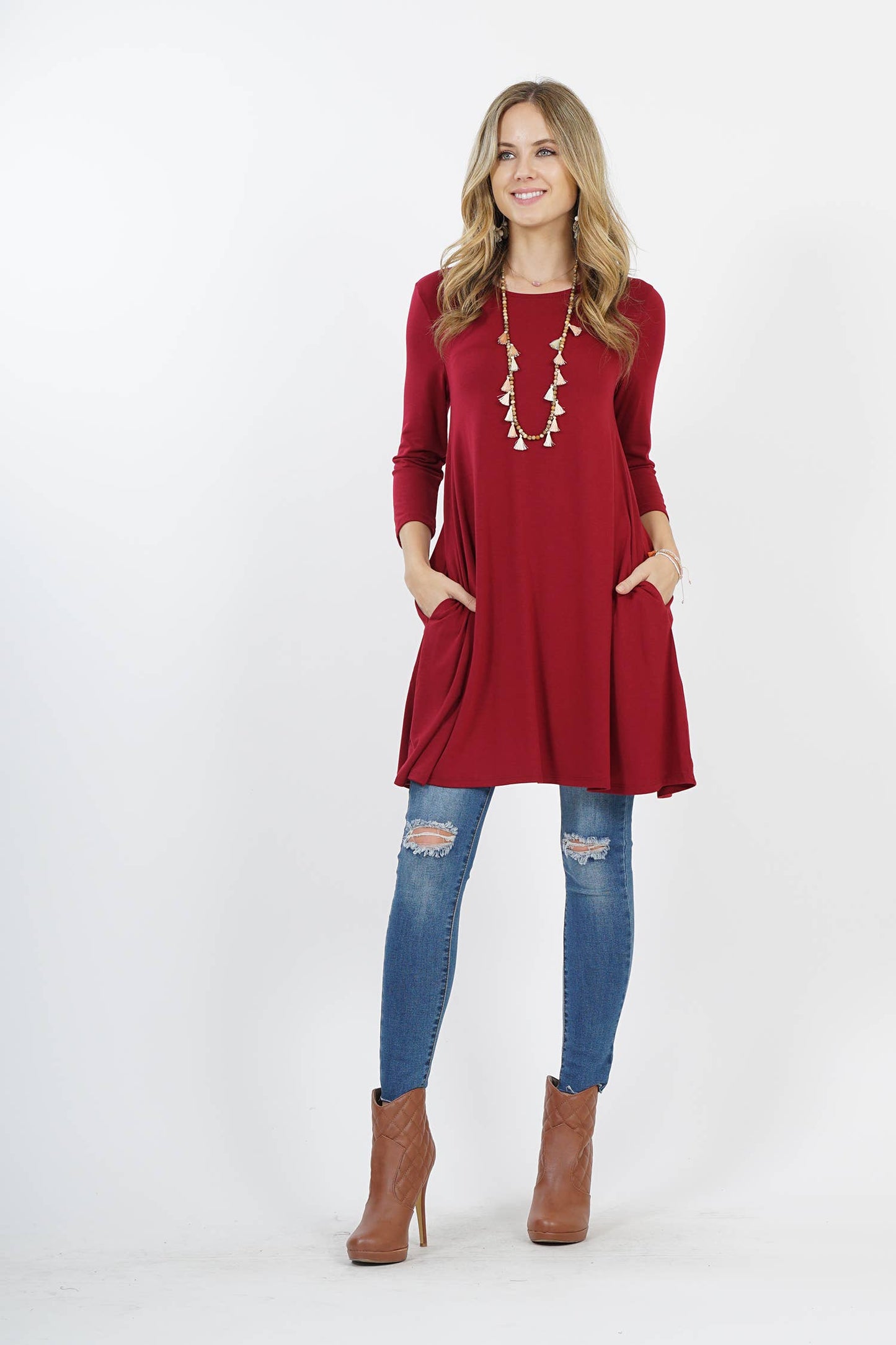 `Side-Pocket Tunics Solid/Print