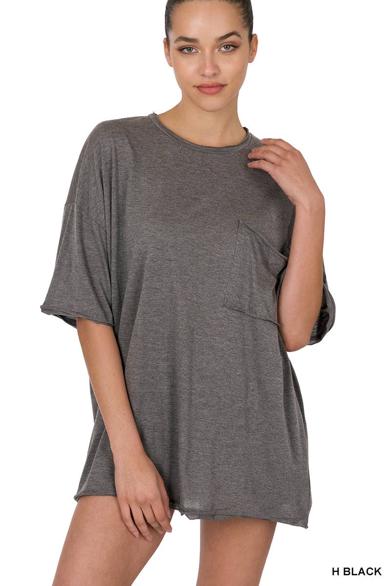", Oversized Cotton Raw Edge Boyfriend Tee