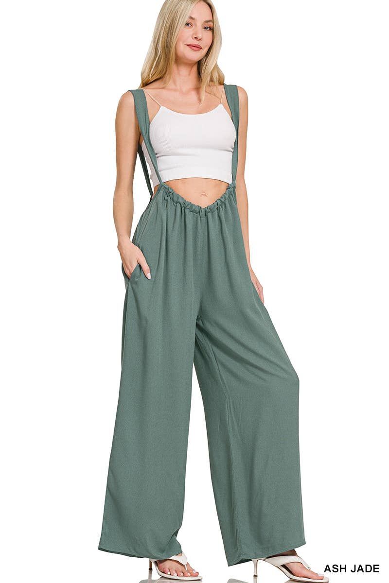 `.Tie Back Suspender Jumpsuit w/ Pockets