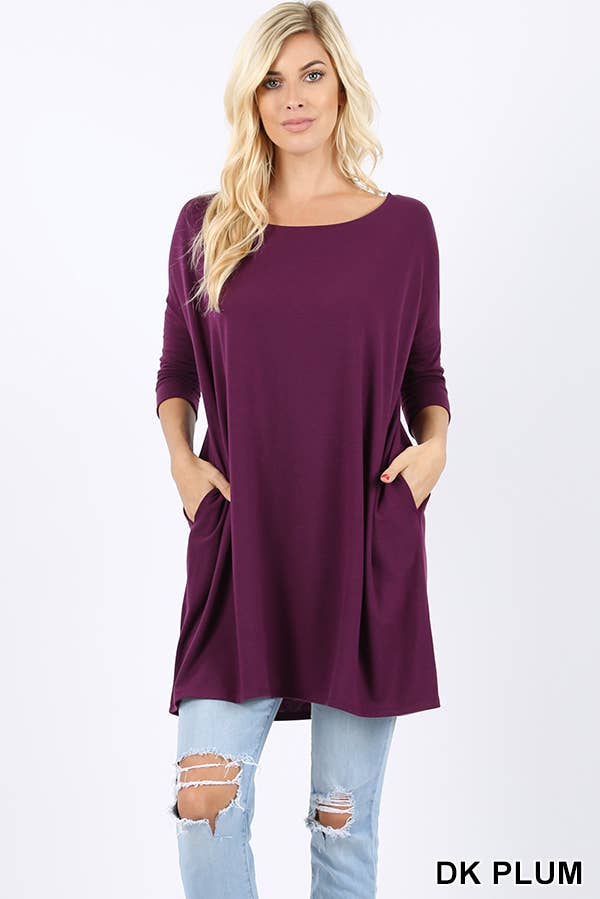 .SI-11404 Drop shoulder side-pocket oversize tunic
