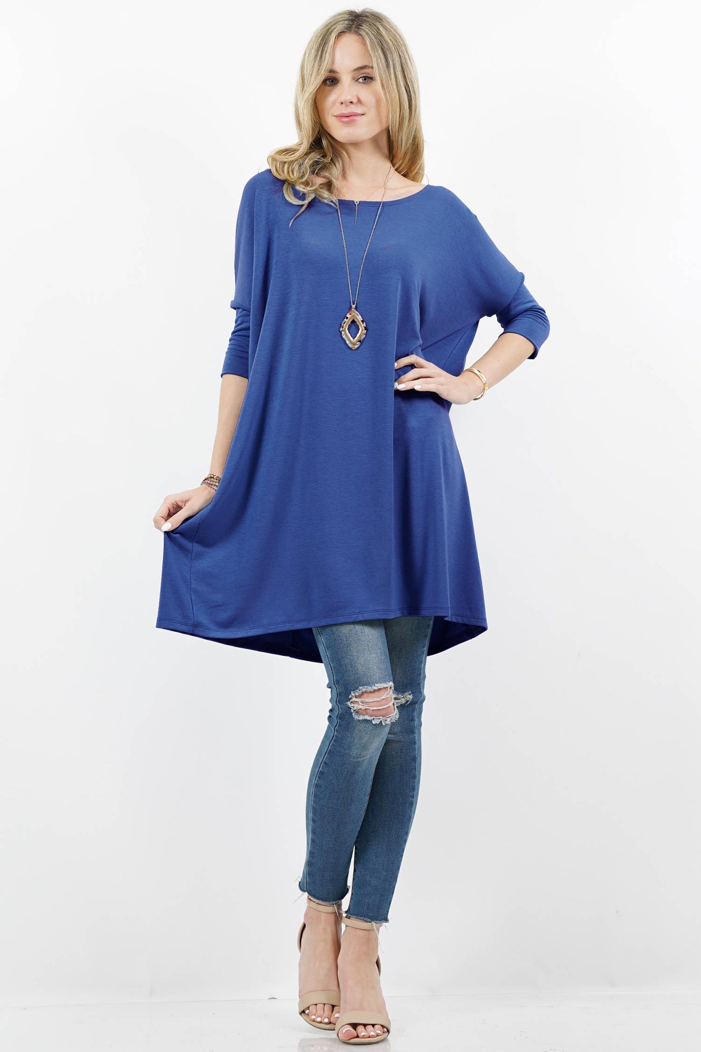 .SI-11404 Drop shoulder side-pocket oversize tunic