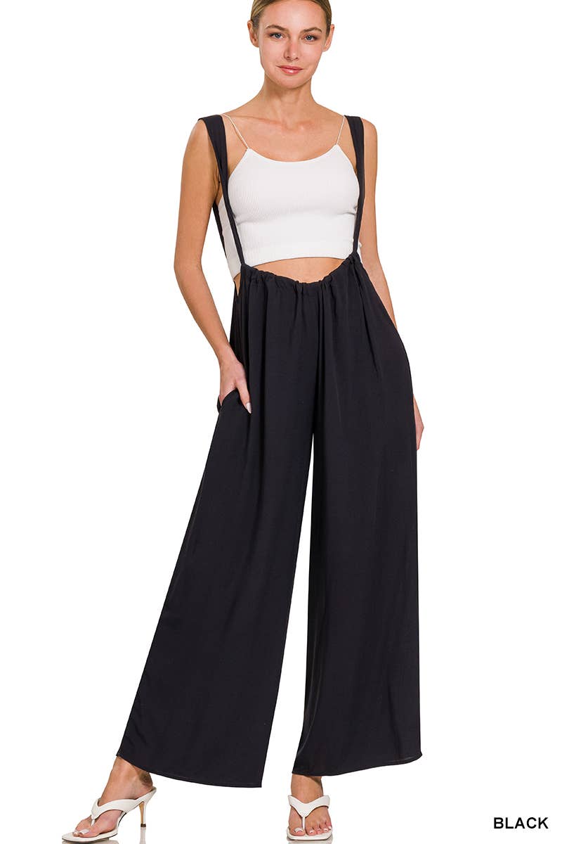 `.Tie Back Suspender Jumpsuit w/ Pockets