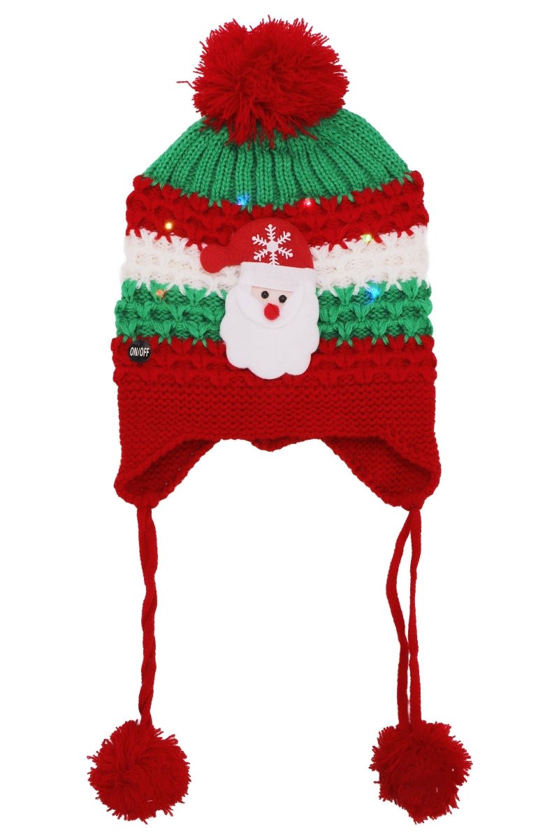 Kids Christmas Led Ear Cover Chin Strap Beanie