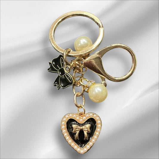 Stylish Purse Keychain Accessories Black and Gold Heart