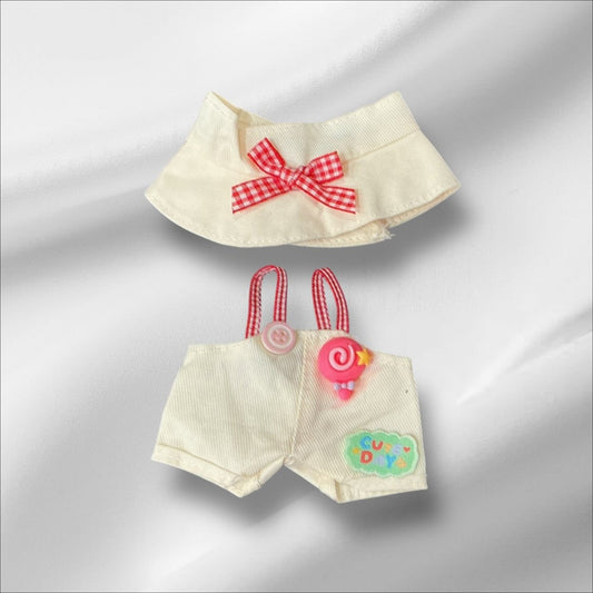 Pop Mart Labubu Clothes Collection Cream Overalls Labubu Set