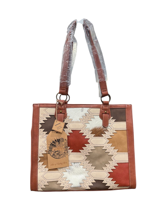 Catchfly Women's Southwestern Color Block With Brindle Inlay Tote Purse - Brown