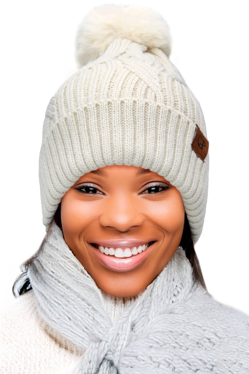 Coil Chevron Knitted Fleece Lined Beanie