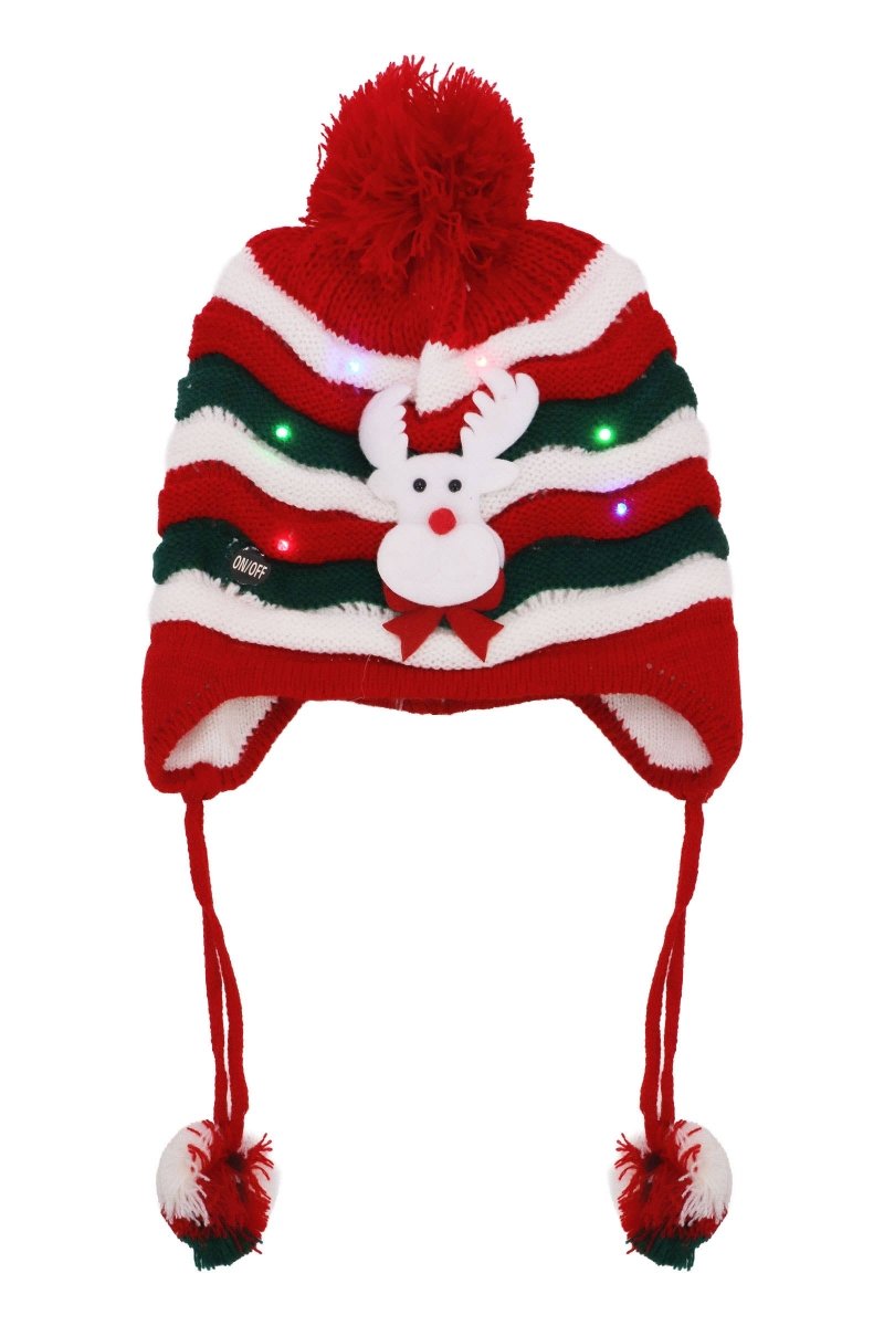 Kids Christmas Led Ear Cover Chin Strap Beanie