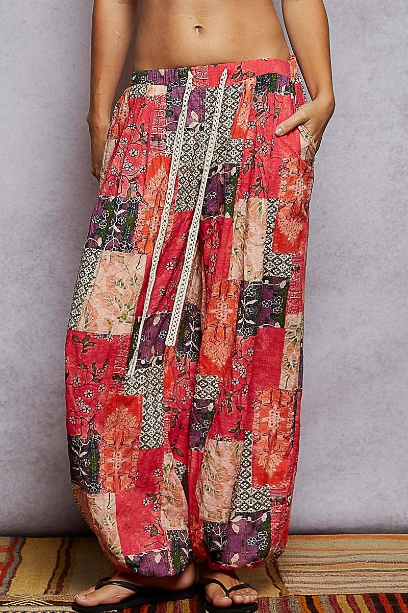 Multi colored printed woven casual pants
