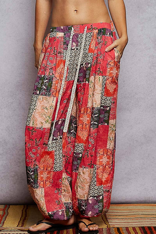 Multi colored printed woven casual pants