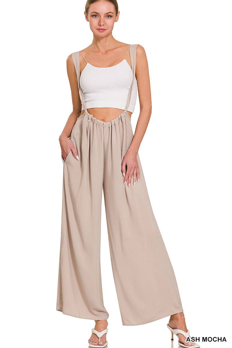 `.Tie Back Suspender Jumpsuit w/ Pockets