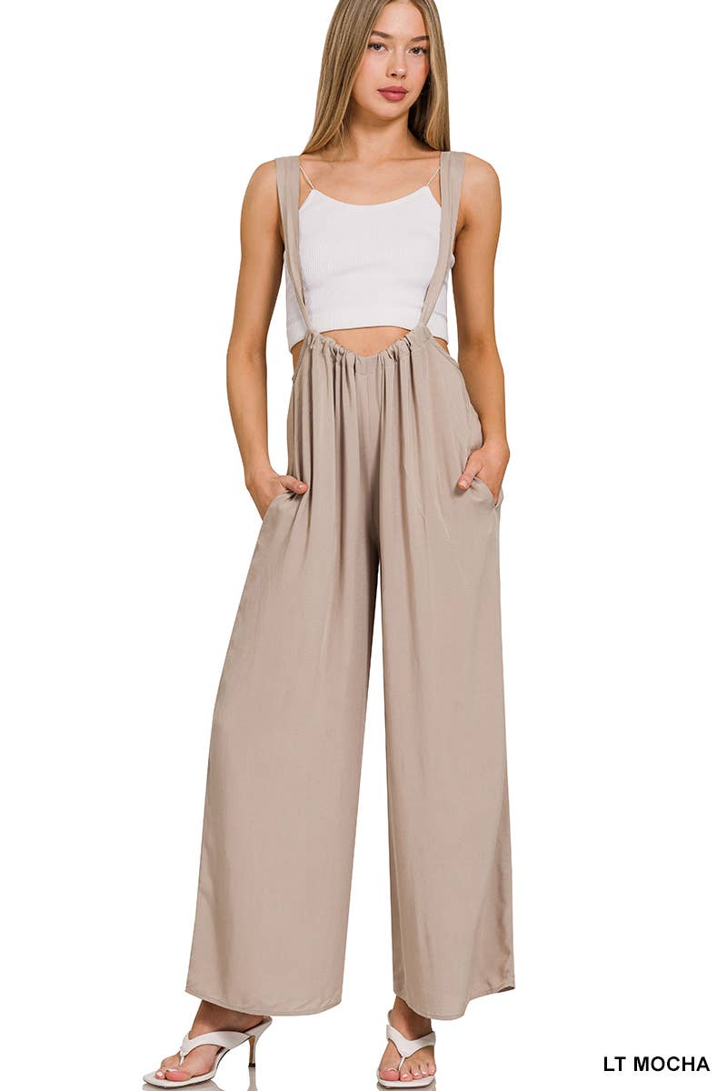 `.Tie Back Suspender Jumpsuit w/ Pockets