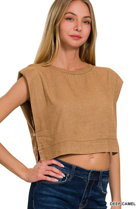 "...._ Washed Linen Top w/ Shoulder pad