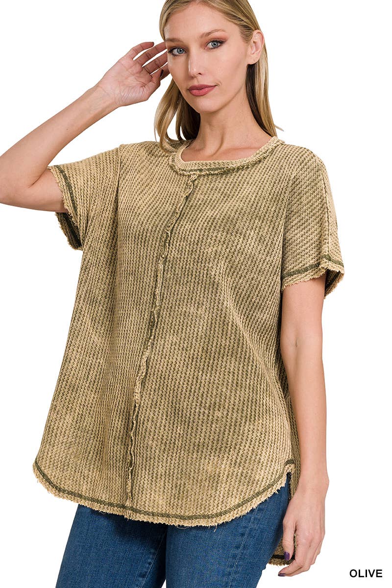 `.Washed Baby Waffle Top w/ back patch