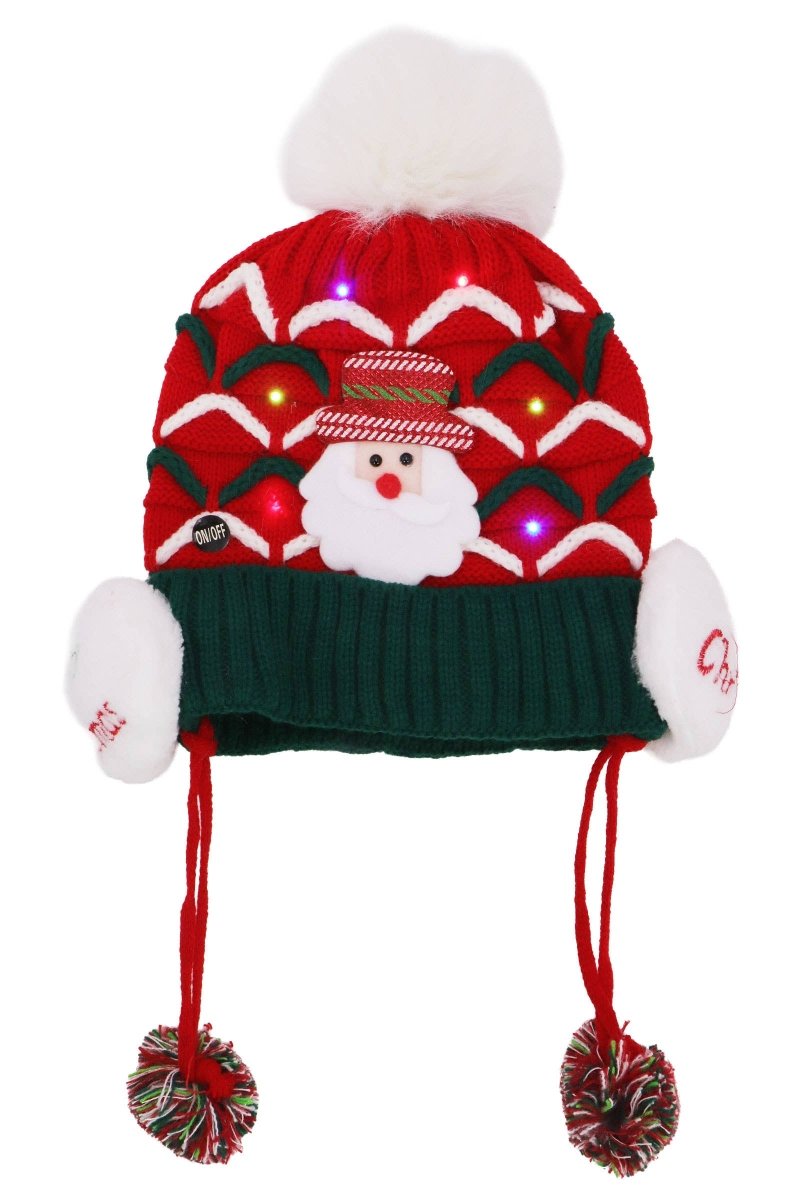Kids Christmas Led Ear Cover Chin Strap Beanie