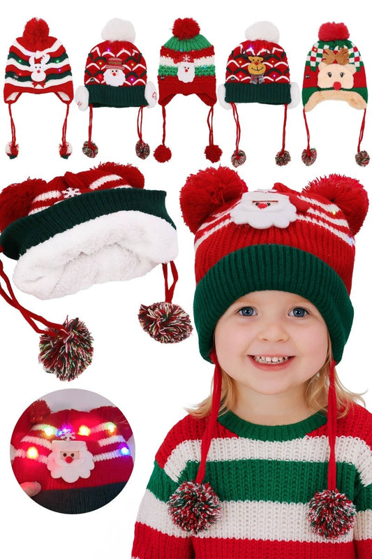 Kids Christmas Led Ear Cover Chin Strap Beanie