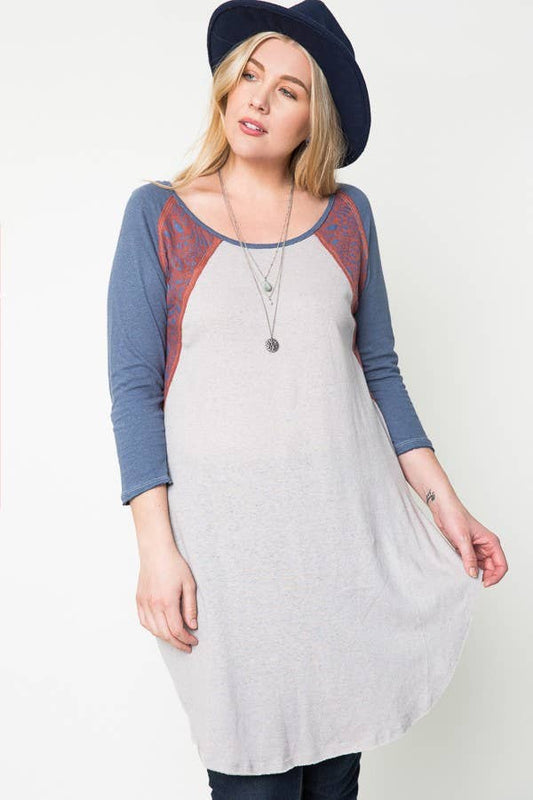 .0702 PLUS SIZE Raglan Shift Tunic Dress SI-1305