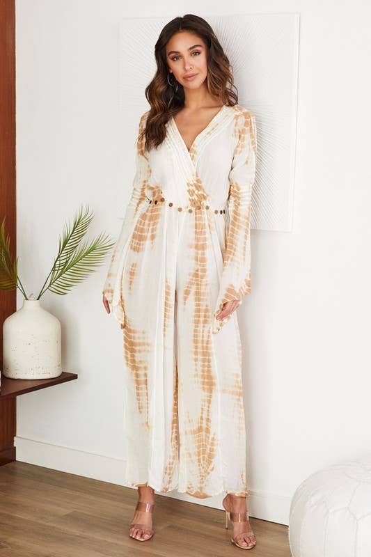 ALLIGATOR TIE DYE JUMPSUIT WITH BEADED EDGE DETAIL (INV096)