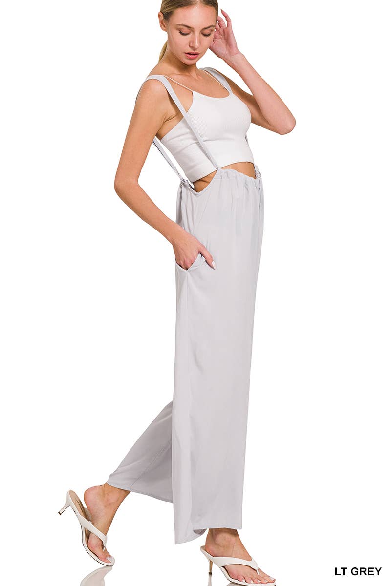 `.Tie Back Suspender Jumpsuit w/ Pockets