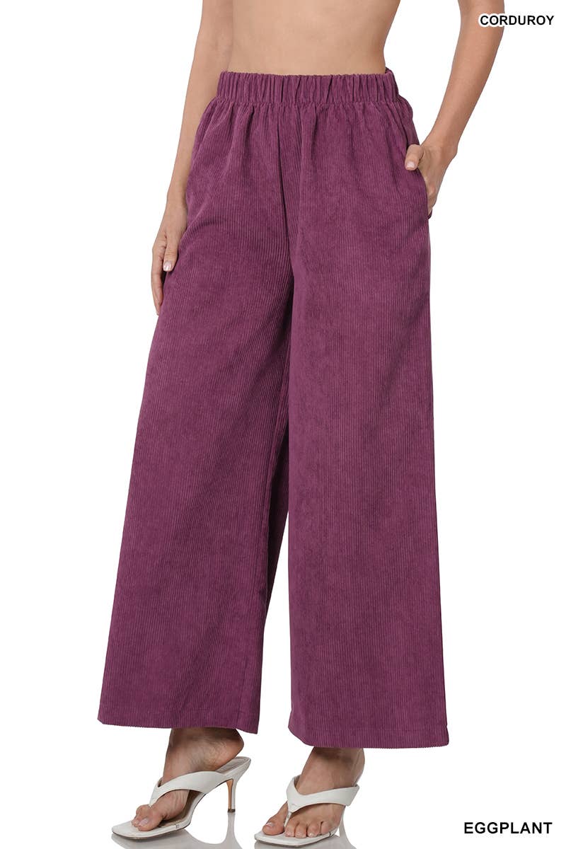 ",,...CORDUROY WIDE LEG PANTS WITH POCKETS