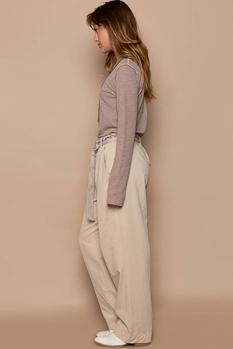 Pleated detail pocket relaxed fit twill pants SALE