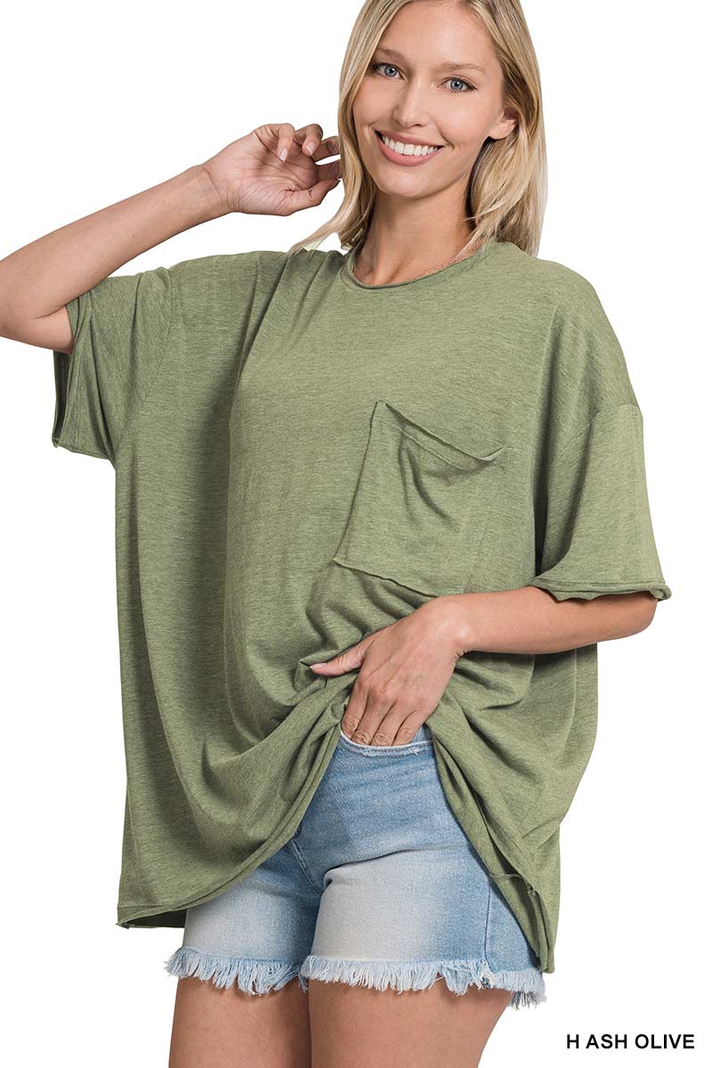 ", Oversized Cotton Raw Edge Boyfriend Tee